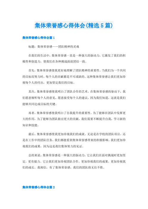 集体荣誉感心得体会(精选5篇)