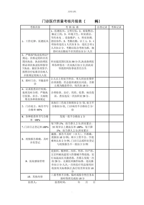 医疗质控表及检查标准