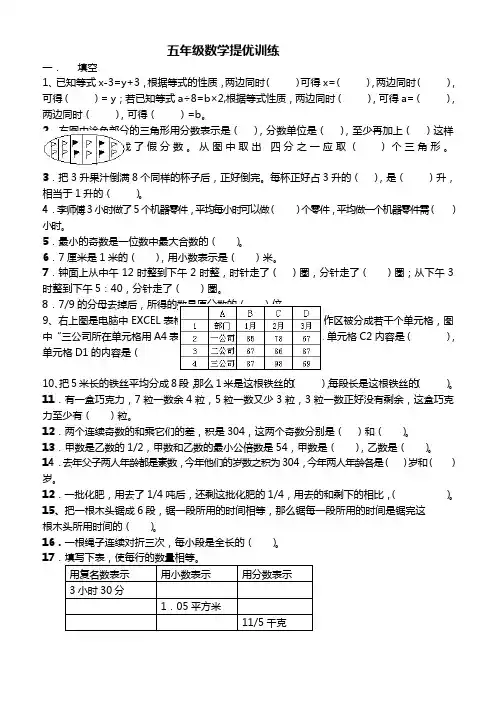 小学五年级下学期数学提优训练
