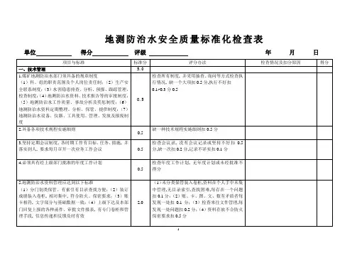 地测防治水安全质量标准化检查表