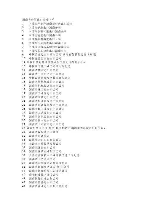湖南省外贸出口企业名单