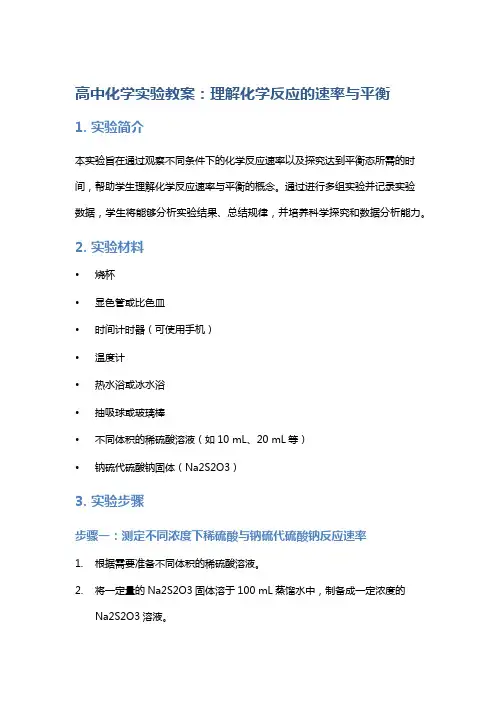 高中化学实验教案：理解化学反应的速率与平衡