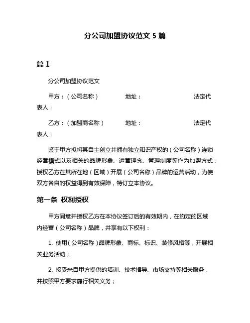 分公司加盟协议范文5篇