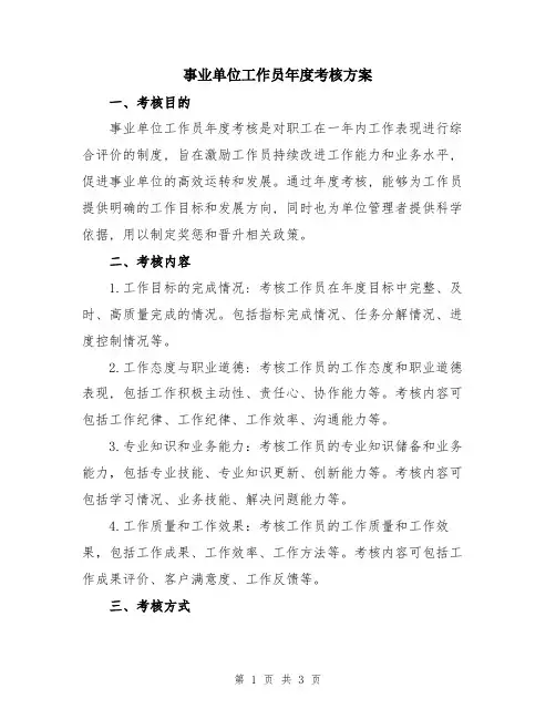 事业单位工作员年度考核方案