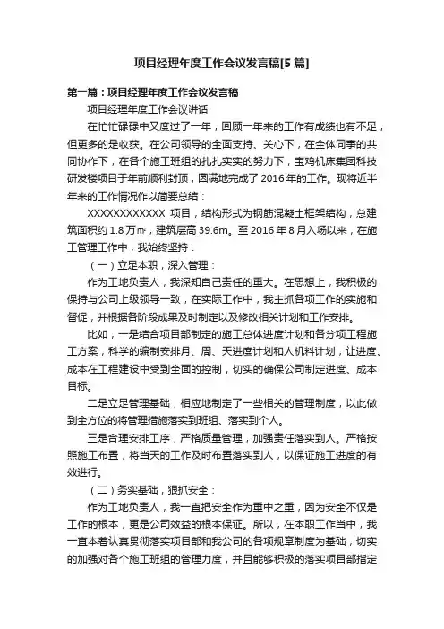 项目经理年度工作会议发言稿[5篇]