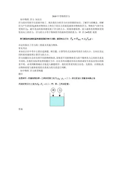 2019中考物理浮力