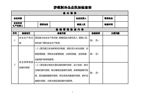 涉氨制冷企业执法检查表