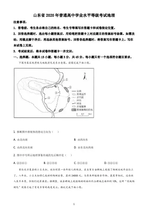 2020年山东省高考地理真题（新高考）（含解析）