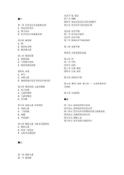 鲁教版高中化学目录