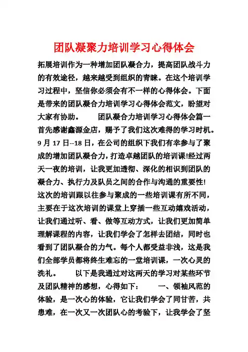 团队凝聚力培训学习心得体会