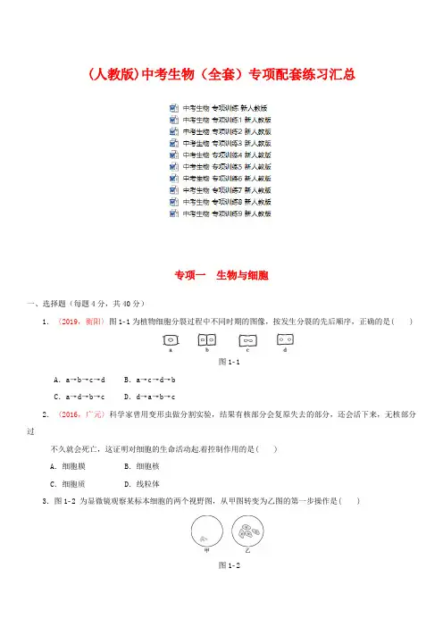 【人教版】2021年中考生物(全套)专项配套练习汇总