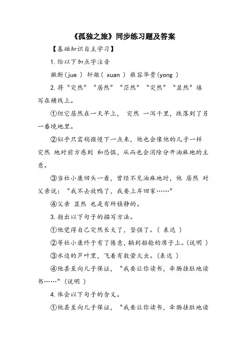 《孤独之旅》同步练习题及答案