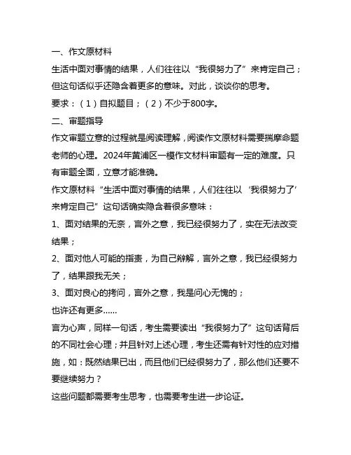黄浦区高三一模优秀作文欣赏与点评以及附审题指导