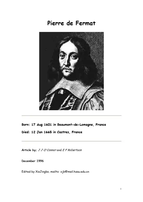 费马的个人传记Pierre de Fermat