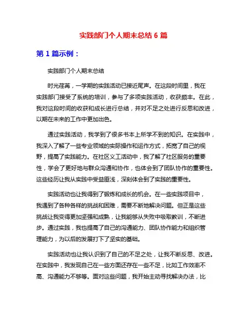 实践部门个人期末总结6篇