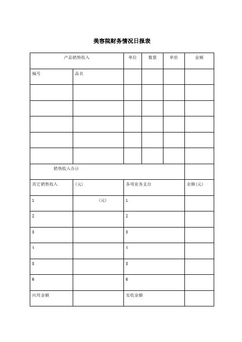美容院财务情况日报表和月报表