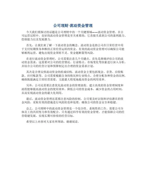 公司理财-流动资金管理