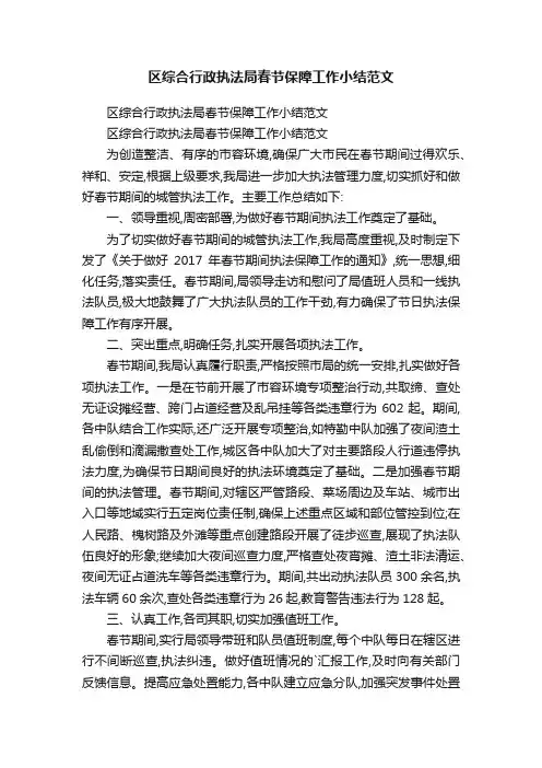 区综合行政执法局春节保障工作小结范文