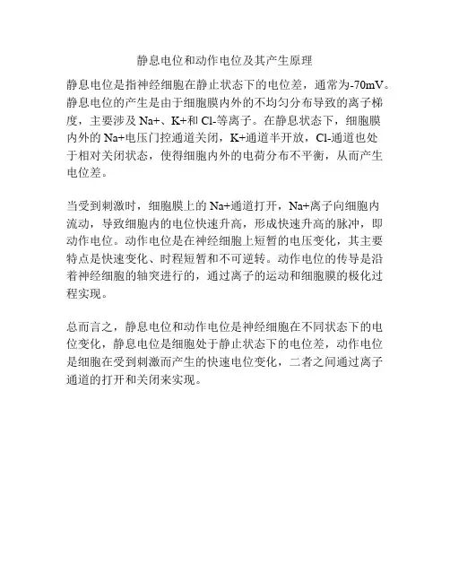 静息电位和动作电位及其产生原理