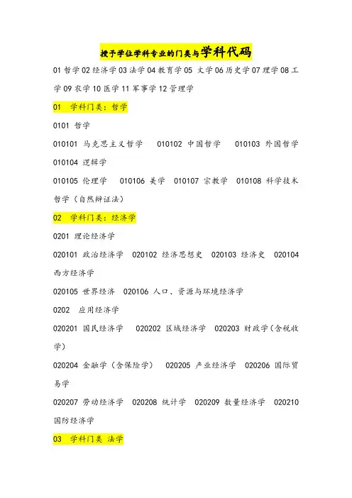 授予学位学科门类与学科代码