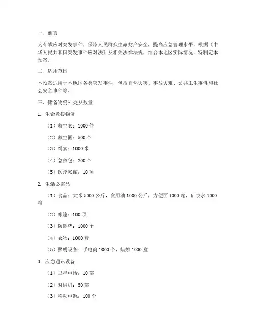 应急预案应急储备物资