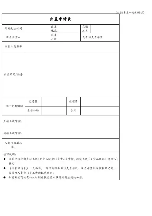(完整)出差申请表(格式)