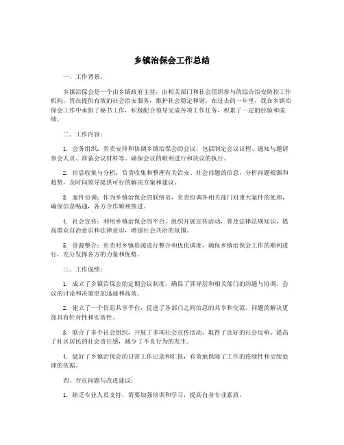 乡镇治保会工作总结