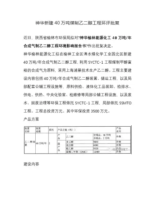 煤化工技术专业《神华新建40万吨煤制乙二醇项目环评批复5》