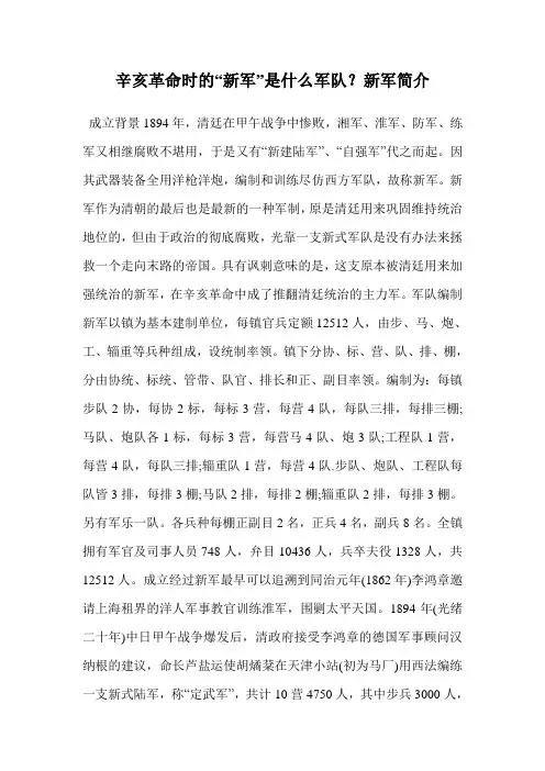 辛亥革命时的“新军”是什么军队?新军简介
