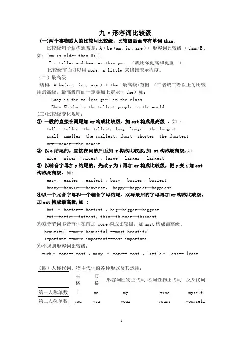 小学英语比较级最高级全