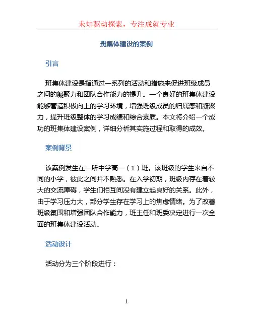 班集体建设的案例