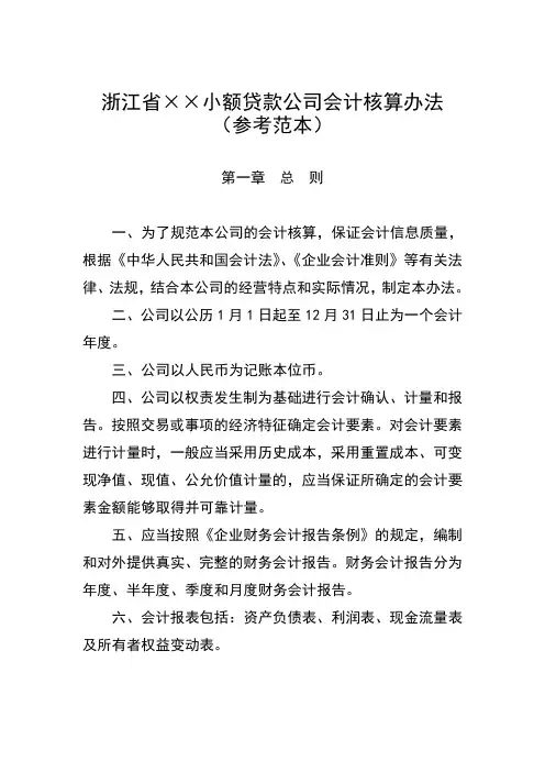 最新小额贷款公司会计核算办法(doc74页