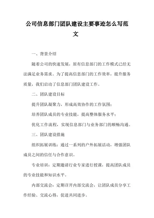 公司信息部门团队建设主要事迹怎么写范文