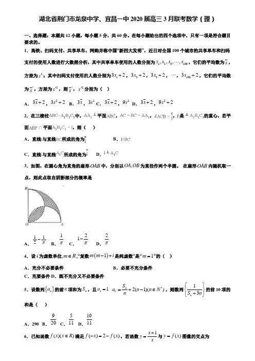 【附15套精选模拟试卷】湖北省荆门市龙泉中学、宜昌一中2020届高三3月联考数学(理)含解析