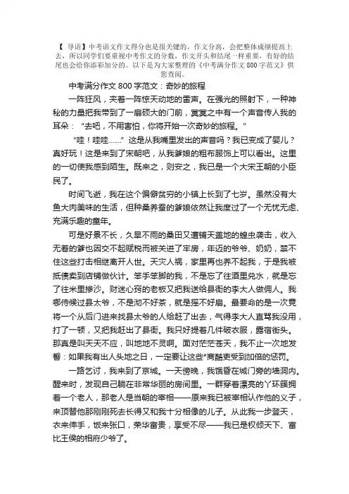 中考满分作文800字范文：奇妙的旅程