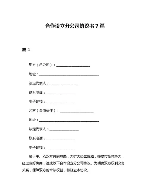 合作设立分公司协议书7篇