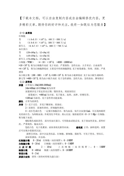 心内科常用化验值