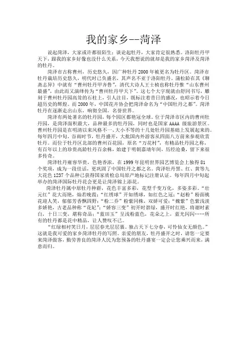 我的家乡-山东菏泽-小学生六年级作文