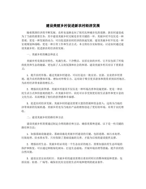 建设美丽乡村促进新农村经济发展