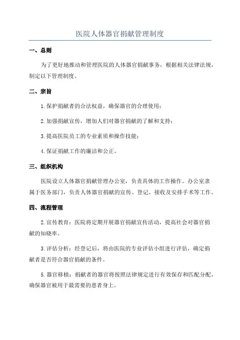 医院人体器官捐献管理制度