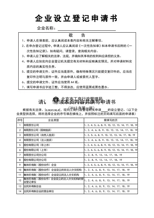 新公司成立 设立企业信息表