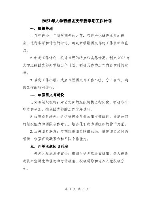 2023年大学班级团支部新学期工作计划