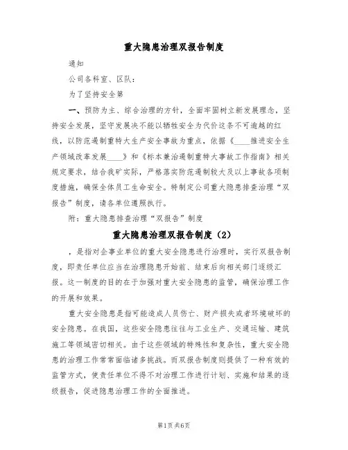重大隐患治理双报告制度(5篇)