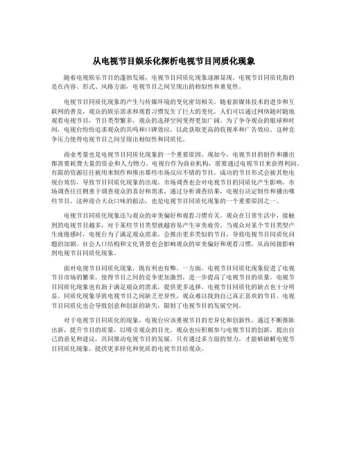 从电视节目娱乐化探析电视节目同质化现象