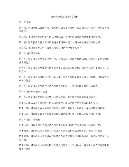 团队管理规章制度表格模板