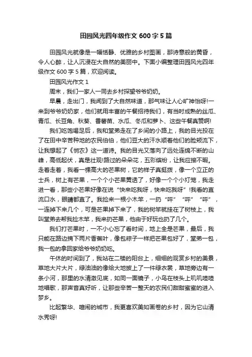 田园风光四年级作文600字5篇