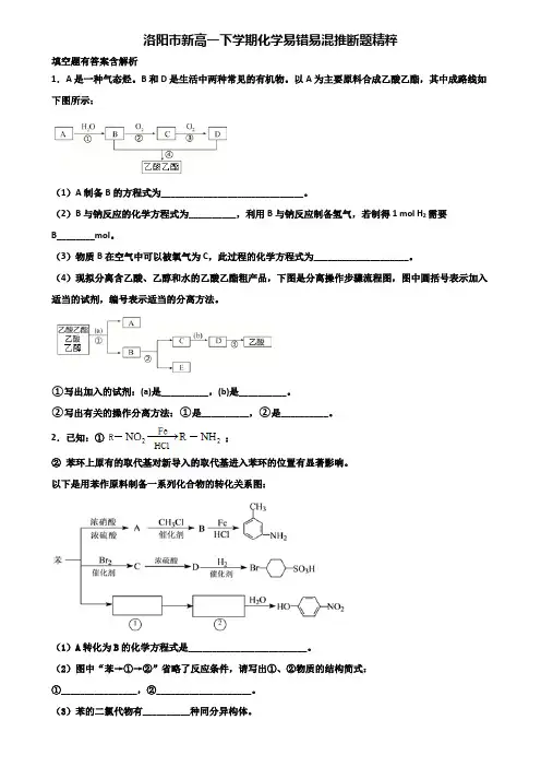 洛阳市新高一下学期化学易错易混推断题精粹含解析