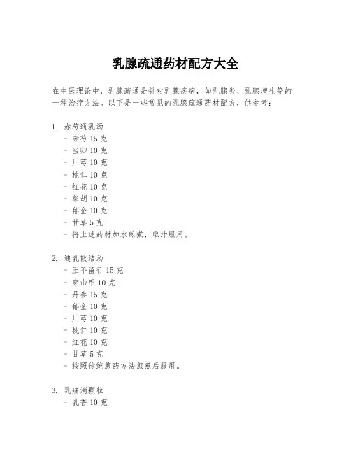 乳腺疏通药材配方大全