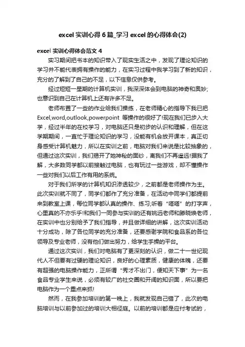 excel实训心得6篇_学习excel的心得体会（2）