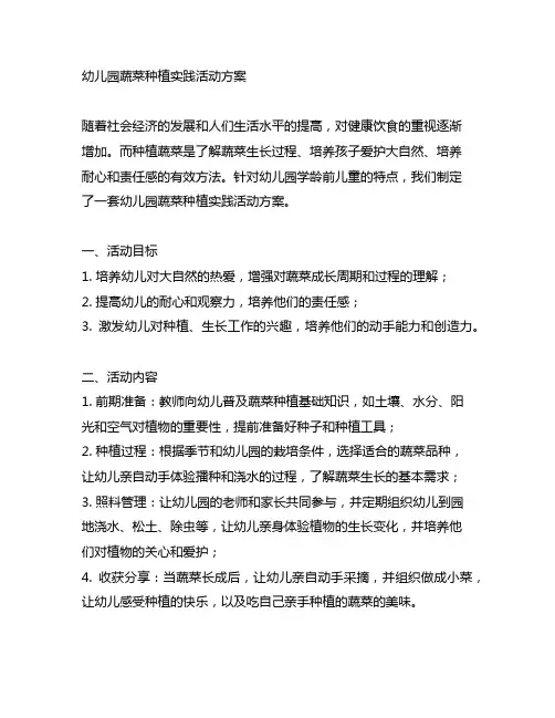 幼儿园蔬菜种植实践活动方案 幼儿园实践活动